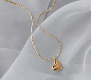 Women Gold Plated Titanium Stainless Steel Gold Heart Love Necklace 16.5-18"