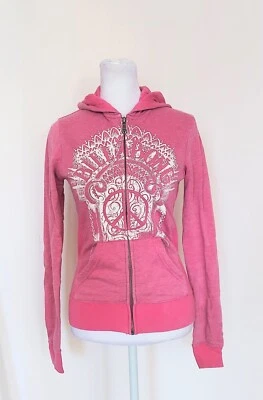 Billabong Womens XS Full Zip Hooded Sweatshirt Pink Vintage Peace Sign Logo - Image 1 of 4
