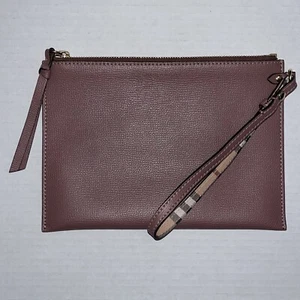 Burberry Colour Check Haymarket Leather Pouch Wristlet 9x6 - Picture 1 of 16