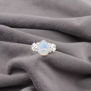 Fascia nascita ottobre opale latte naturale pera nuovo anello gioielli argento sterling 925 - Foto 1 di 8