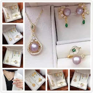 Conjunto de aretes + anillo + collar colgante AAA con incrustaciones de gemas de cristal de circón AAA - Imagen 1 de 14