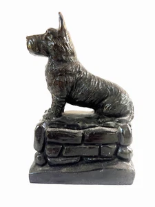 Vintage Cast Iron Scottish Terrier Dog on Stone Pedestal - Picture 1 of 5