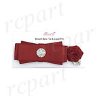 Men's microfiber Brooch Bow Tie & flower lapel pin set Red wedding formal gift