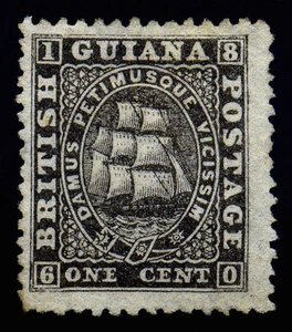British Guiana. 1862. 1c. Black. SC# 29. SG# 51. Thin Paper. Perf 12 1/2.NGH  XF - Picture 1 of 2