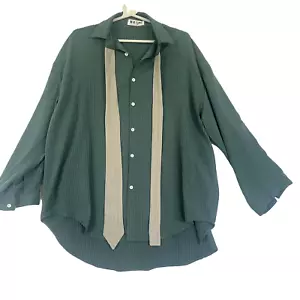 Acyag Nanostudio Men's Oversized Striped Shirt, Men's Sz M, Dark Green, Relaxed - Bild 1 von 8