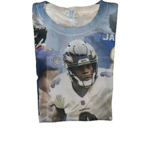 Baltimore Ravens Shirt Jerzees All Over Graphic Print Lamar Jackson NFL TShirt - Picture 1 of 6