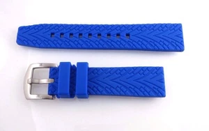 New 20 mm Blue Tire Tread Silicone Watch Strap Band - Picture 1 of 2