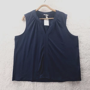 New H&M Womens Top Size XL Navy Blue Stretch Knit Sleeveless V-Neck Casual - Picture 1 of 11