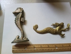 Brass Seahorse & Mermaid,Solid,About 6 " Each,Sea Horse Has Some Green Patina - Picture 1 of 13