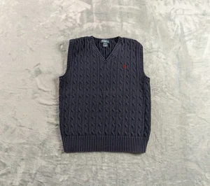 Polo Ralph Lauren maglione ragazzo bambino grande blu navy gilet maglia cavo pullover - Foto 1 di 12