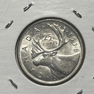 1938 Canada Quarter Dollar .800 Silver 25 Cent Coin KM# 35 King George VI - Picture 1 of 2