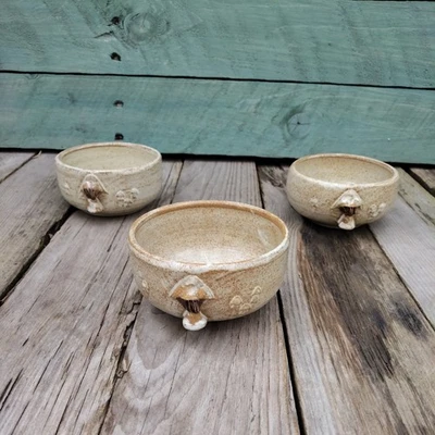 Sutton Hull vintage mushroom stoneware pottery small bowls 10cm by 5cm  - Image 1 of 4