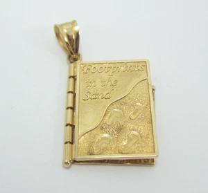 ATEMBERAUBENDER 14K GELBGOLD "FUSSABDRÜCKE IM SAND" BUCH 3/4" ANHÄNGER 3,8G - Bild 1 von 8