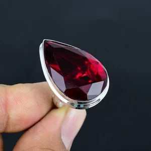 Mozambique Garnet Pear Gemstone Gift 925 Sterling Silver Adjustable Ring VJ 1113 - Picture 1 of 5
