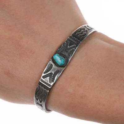 5.75" c1930's Navajo silver cuff bracelet with turquoise - Image 1 of 4