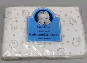 HTF Gerber Lamb Sheep Stars Single Pack Knit Baby Crib Sheet Cotton - Picture 1 of 6