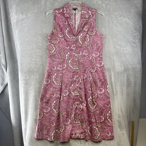 Abito Camicia Talbots Petites Taglia 10-Pet Rosa Paisley Bottoni Elasticizzato Tasche - Foto 1 di 10