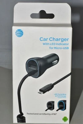  Car Charger with Extra USB Port  AT&T Universal 3.4A Coiled Micro-USB- Black - Image 1 of 4