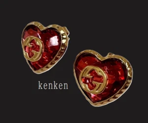 GUCCI Pendientes AUTÉNTICOS Oro Corazón Piedra GG Rojo Entrelazado GG De Colección A745 Envío Gratis - Imagen 1 de 10