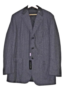 Mabro Gray Wool Silk leather collar tweed Jacket Sport Coat Mens Size Italy 50 - Picture 1 of 9