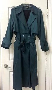 VINTAGE Iridescent Teal Green Belted Rain Trench Coat forecaster Of Boston - Picture 1 of 8