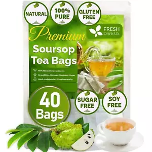 40 Premium Soursop Graviola Leaf Tea Bags, 100% Natural and Pure from Soursop Le - Picture 1 of 6