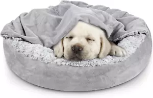 Small Dog Bed Cat Bed with Hooded Blanket, Cozy Cuddler Luxury Puppy Pet Bed, Do - Picture 1 of 12