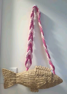 Fish Shaped Purse Wicker Palm Tan 18" Vintage Cruise Beach Figural Vth Straw - Picture 1 of 18