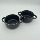 Mikasa Ella Stoneware Double Handled Soup Bowls Crocks Black Set of 2