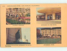 Linen FOUR AMBASSADOR HOTEL VIEWS ON ONE POSTCARD Los Angeles CA H0244