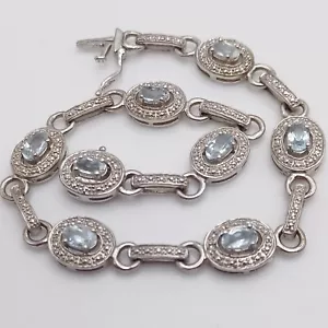 925 Silver Aquamarine Rhinestone Tennis Bracelet P Star M March Birthstone - Picture 1 of 2