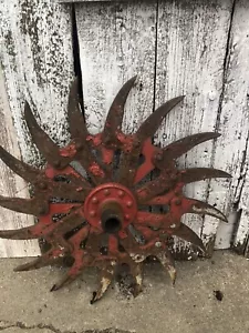 Metal Rotary Blade Rustic Red Orange Tiller Hoe Wheel 20" Farmhouse Garden - Picture 1 of 10
