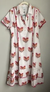 New Islapayal Dress Floral Print White Pink Short Sleeve Cotton Size Medium - Picture 1 of 10
