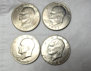 Two 1971 D, One 1972 D & One 1972 Eisenhower 40% Silver Ike Dollars - Picture 1 of 10