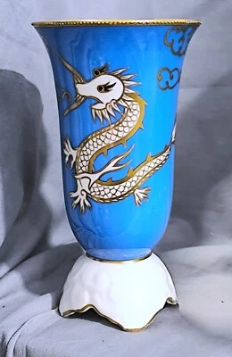 Vase Drachen, blauer Fond Gold, handgemalt, Schaubach Kunst Wallendorf Thüringen - Bild 1 von 4