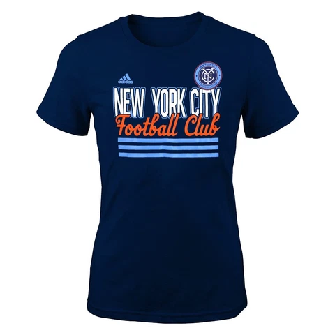 New York City FC Adidas MLS Youth Navy Blue "Middle Logo Stripe" T-Shirt Cover