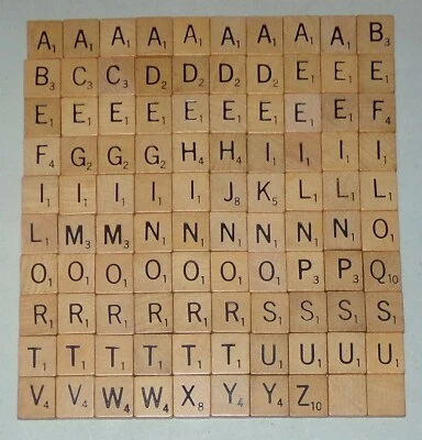100 Wooden Genuine Scrabble Letters Tiles Complete Set Arts & Crafts Jewelry - Image 1 of 3