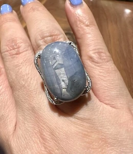 Anillo ajustable de plata de ley 925 con zafiro azul grisáceo Mogok natural certificado - Imagen 1 de 4