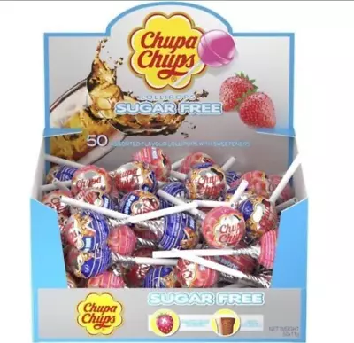 Chupa Chups Sugar Free 50 Lollipops Strawberry & Cola Flavoured • 46.95$