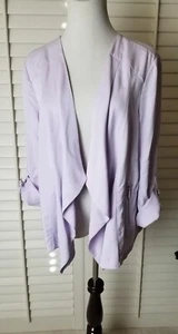 Chico's Lavender Jacket Size 2P (US 12) Open Front Roll Tab Sleeve Zip Pockets💕 - Picture 1 of 15