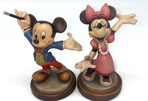 vintage Anri Carved Wood Figurine Disney Mickey & Minnie Mouse set Disney - Picture 1 of 10