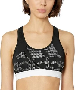 adidas Women's Don't Rest Alphaskin Sport Logo Bra, Black/White - Picture 1 of 5