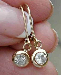 2 Ct Round-Cut VS1/G Lab Grown Diamond Bezel Dangle Drop Earring 14k Yellow Gold - Picture 1 of 4