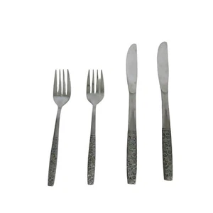Rogers Stainless Flatware 2 Knives 2 Salad Forks Floral Mid-Century - Picture 1 of 10