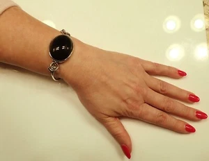 Di Modolo Sahara Sterlingsilber schwarz Achat Armreif Armband 6,75" - Bild 1 von 8