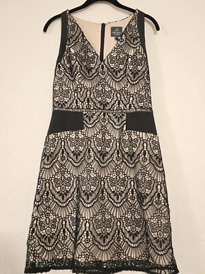 Vestido para mujer Adrianna Papell festoneado encaje línea A forro desnudo Foto 1 de 4