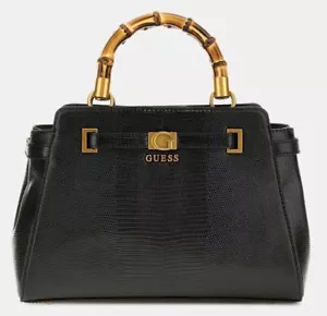 Guess N Sibel 2 Compartment Leather Satchel Bamboo Handles Womens Bag In Black - Picture 1 of 5