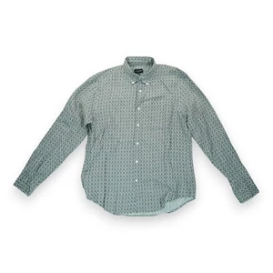 NUEVO CON ETIQUETAS Camisa Club Monaco Calce Ajustado Botón Frontal Bolsillo Gris Blanco Mediana Geométrica - Imagen 1 de 5