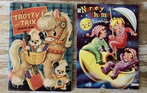 Vintage childrens coloring books Trotty and Trix & Nursery Rhymes Merrill 1952 - Picture 1 of 14