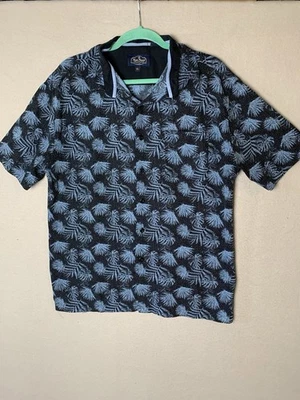 Camisa Nat Nast Hombres XL Azul Hojas de Palma Abotonada Seda Algodón Campamento Playa Trópicos Foto 1 de 4